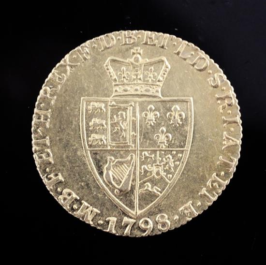 A George III 1798 gold spade guinea, EF.